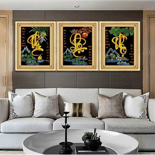Tranh đính đá 3D Phúc Lộc Thọ LV018 (2 size) 90*50cm và 120*50cm
