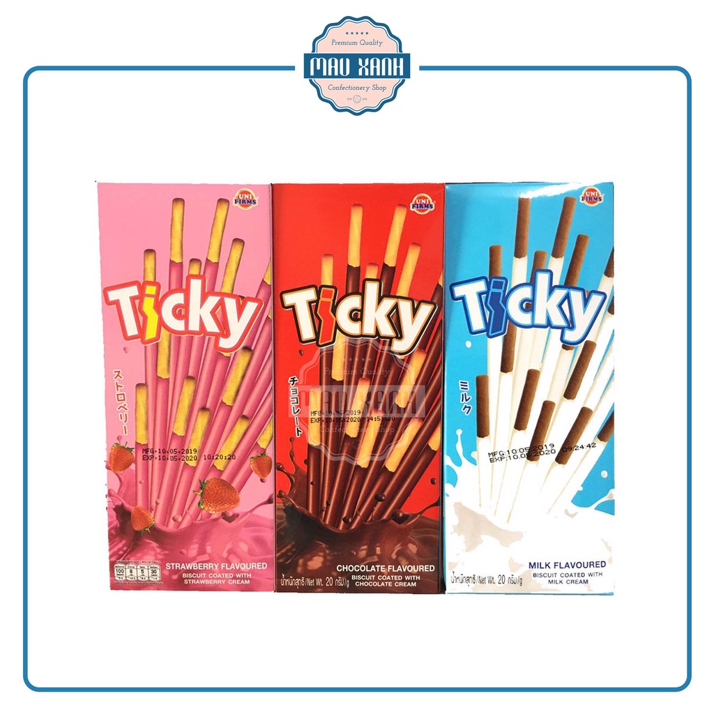Bánh Que Ticky Thái Lan Phủ Kem Dâu, Sữa, Chocolate  - Hộp 20g
