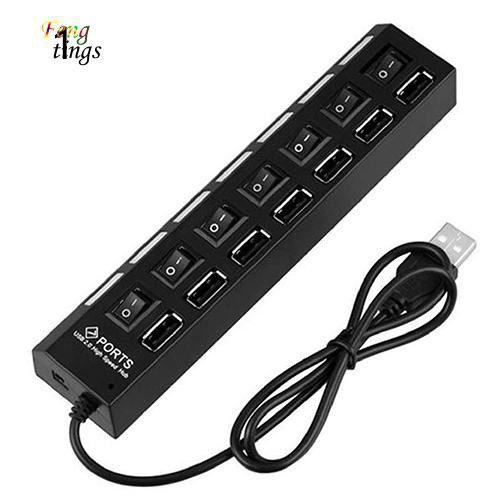 ✌ FT ✌ 7-Port USB 2.0 HUB Splitter High Speed Adapter ON/OFF Switch for Laptop PC