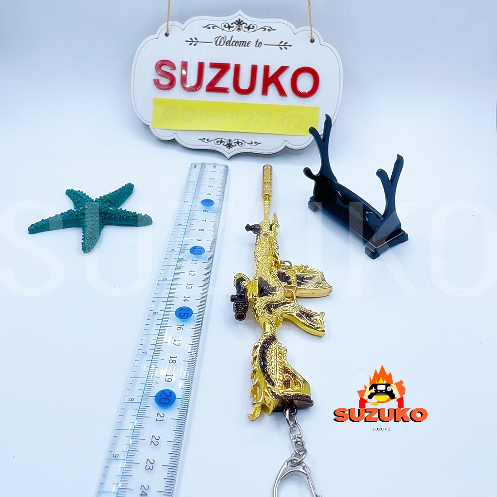Mô hình M416 pubg kim loại lắp ráp đồ chơi mini Dragon Gold dài 21cm tặng kèm kệ đỡ trưng bày