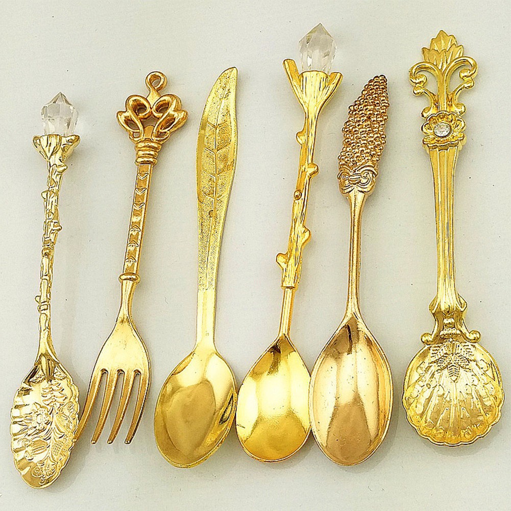 Bộ 6 thìa hợp kim mạ màu vàng, bạc thiết kế cổ điển sang trọng