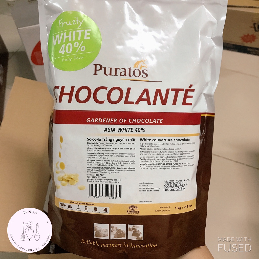 Socola Nút Trắng Puratos 40% Bịch 1kg Túi Zip