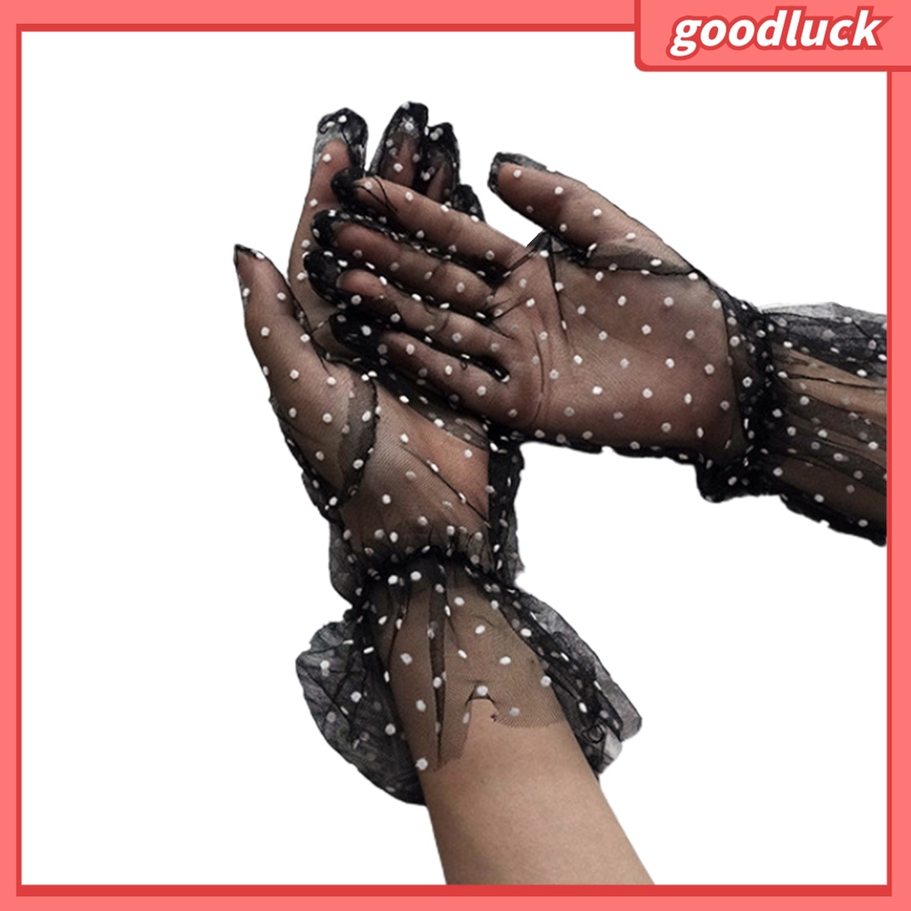 1 Đôi Găng Tay Lưới Vải Tuyn Trong Suốt Họa Tiết Chấm Bi