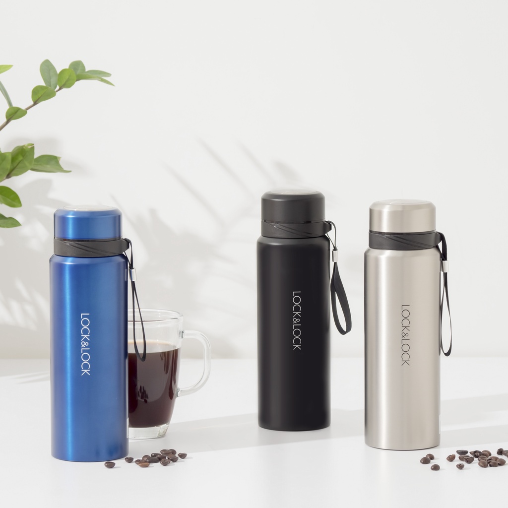 Bình giữ nhiệt LocknLock 800ml Vacuum Bottle LHC6180 - Hàng Chính Hãng, Có khay lưới lọc trà, dây treo xách - K-MALL