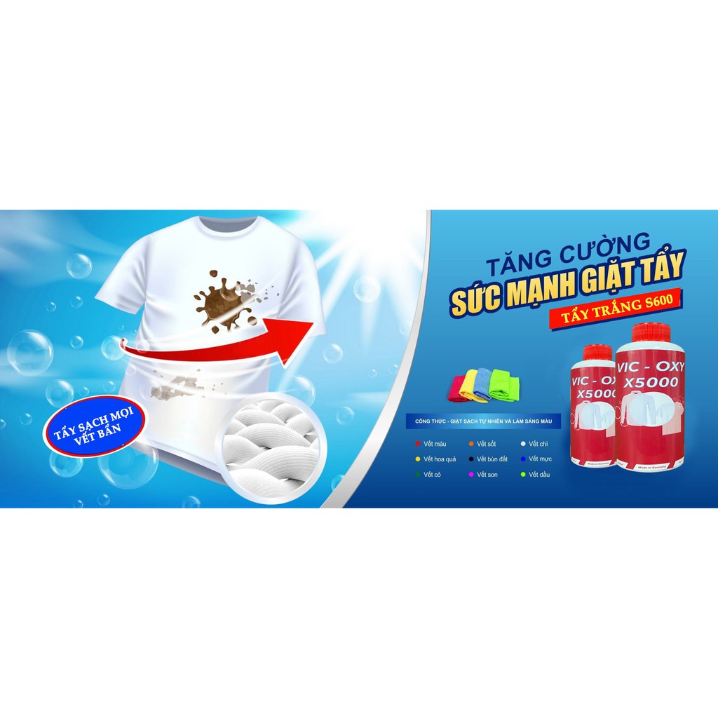 Tẩy trắng quần áo, tẩy nấm mốc quần áo Vic oxy X5000 Đánh bay ố vàng,mốc quần áo thức ăn dầu mỡ