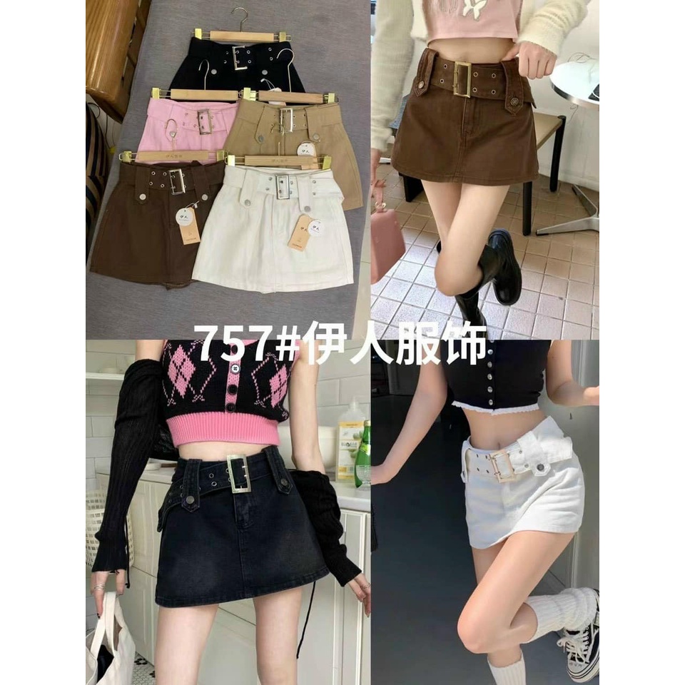 (Ảnh thật) Chân váy thô zip dáng ngắn kèm thắt lưng bản to