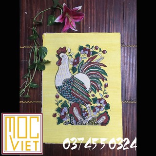 Tranh Đông Hồ Gà hoa hồng - khổ 37x52cm