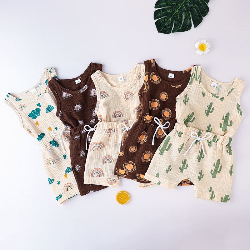Combo bộ đồ bé gái 6 Tháng - 4 tuổi không tay áo croptop quần đùi set thời trang cho bé trẻ em sơ sinh