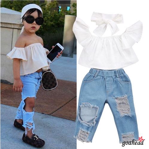 Set quần áo jeans denim thời trang dành cho bé gái