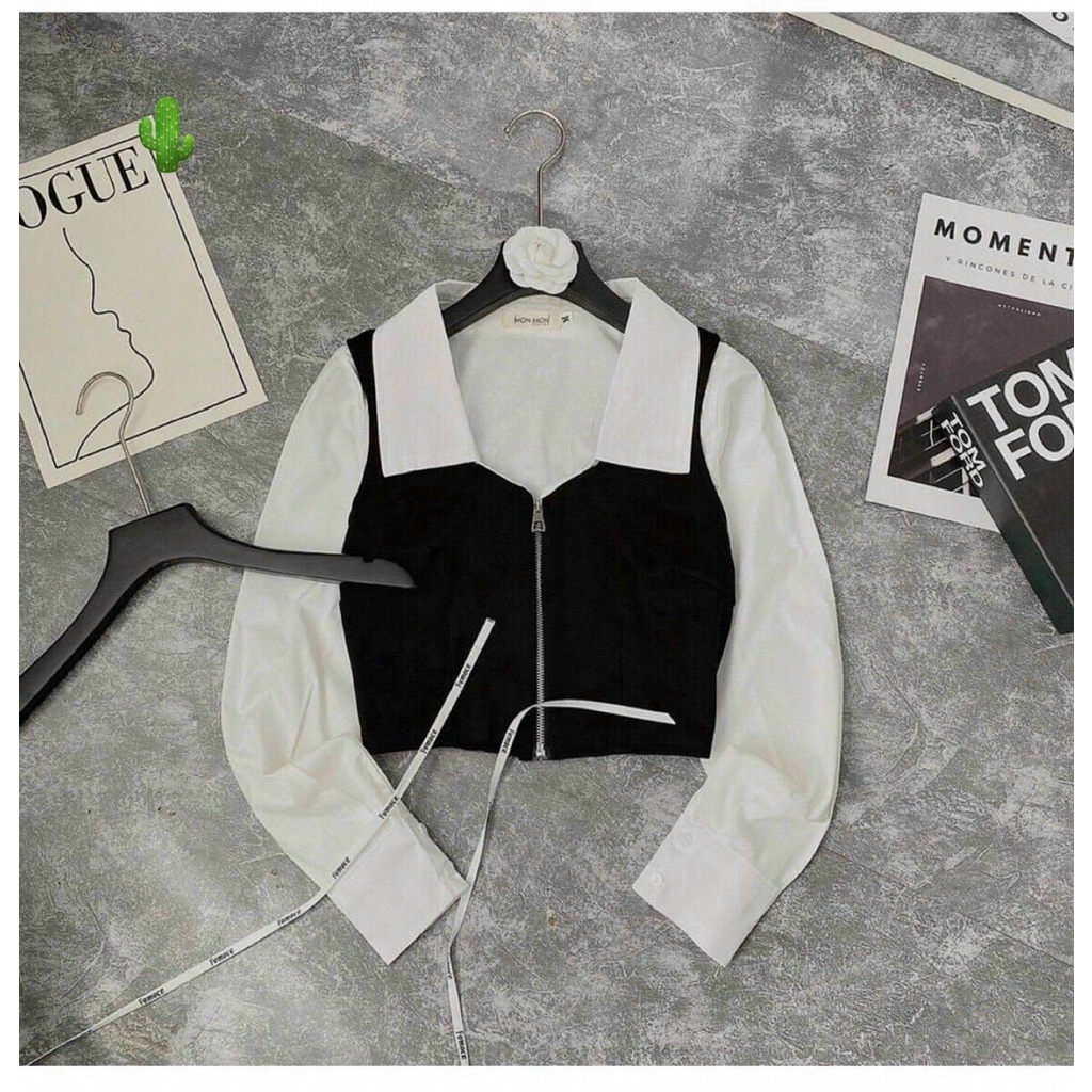 ÁO SƠ MI CỔ VUÔNG CROPTOP TIỂU THƯ CÁCH ĐIỆU KHÓA KÉO XỊN LẮM Ạ