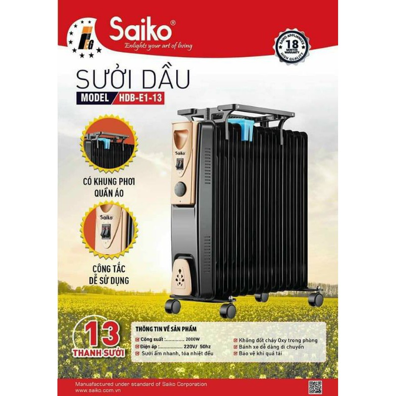 máy sưởi dầu saiko 13 thanh