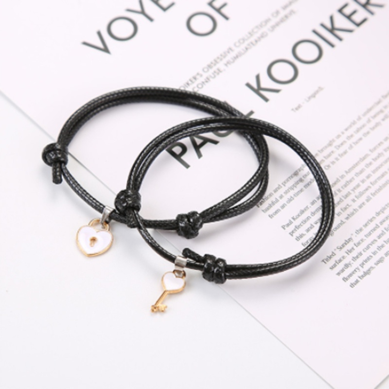 Set 2 vòng tay hình ổ khóa chìa khóa đơn giản thích hợp cho cặp đôi
