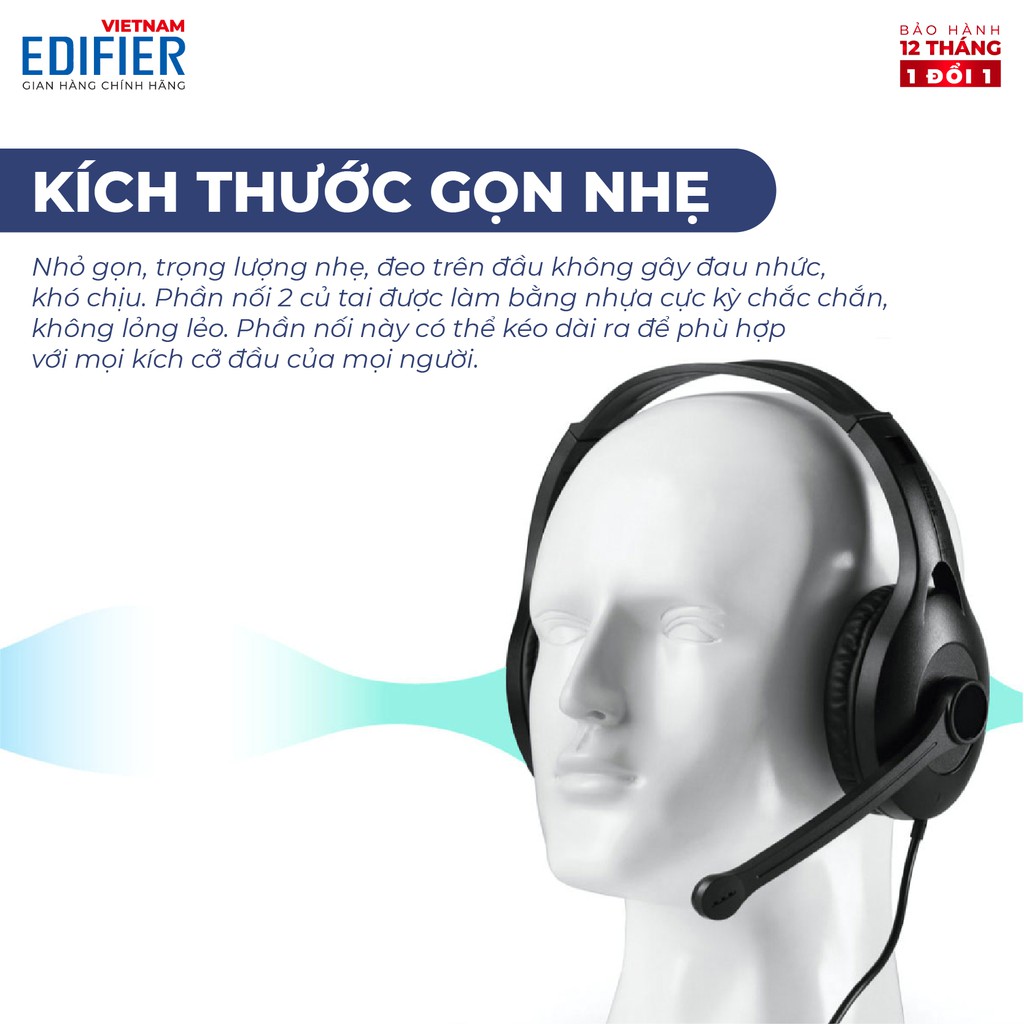 Tai nghe chụp tai có mic EDIFIER USB K800 Chống ồn Chân cắm USB- Hàng phân phối chính hãng Bảo hành 12 tháng 1 đổi 1