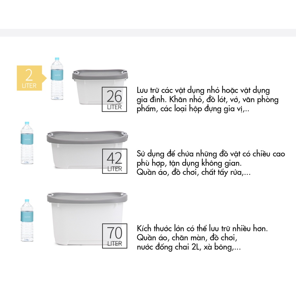 Thùng Nhựa Đựng Đồ [OLLYHOME] Thùng  Đựng Đồ Curve Oliving Dung Tích 42L Có Nắp 2 Màu Phong Cách Hàn Quốc ST33