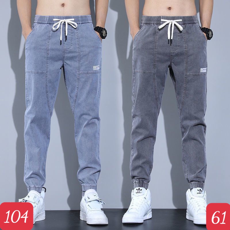Quần jean jogger nam màu xám nhạt trơn bo chân không rách chất bò cao cấp co dãn 4 chiều, rin lưng thun HB200 mẫu mới