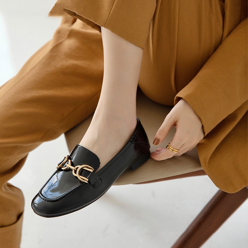 Giày Búp Bê Bằng Da Mũi Vuông Đế Thấp Chống Trượt Thời Trang Xuân Thu Đơn Giản Dành Cho Bạn Nữ
