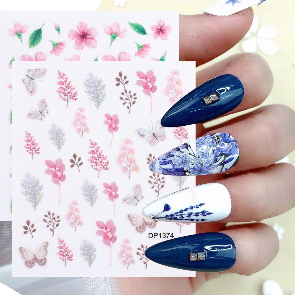 EUTUS Hình Dán Móng Tay Họa Tiết Hoa Anh Đào Mùa Hè Nhiều Màu Sắc