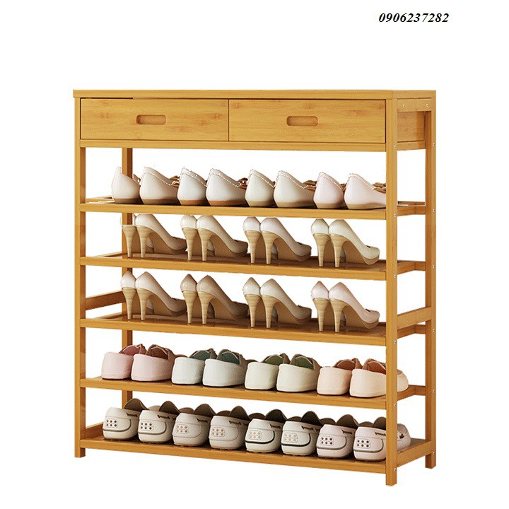 Kệ giày bằng tre 5 tầng có 2 ngăn tủ trên 80x25x88 (size80)