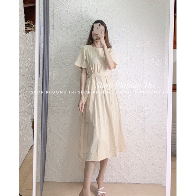 Váy cổ tròn basic thiết kế xếp li eo phong cách Hàn Quốc (video/sẵn) | BigBuy360 - bigbuy360.vn