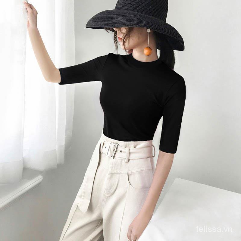 Áo Thun Tay Lỡ Cổ Lọ Màu Đen Dáng Ôm Thời Trang Cho Nữ