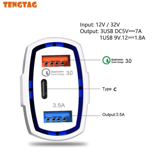 Cốc Sạc Nhanh Cổng Usb 3.0 35w Cho Apple Ipad + Iphone X / 8 / Plus / Samsung Galaxy + / Lg / Nexus