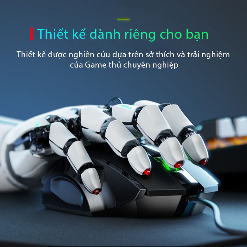 Chuột máy tính gaming, chuột chơi game DIGICOM Inphic P1W bản có dây và không dây tắt âm silent 7200 DPI Led RGB