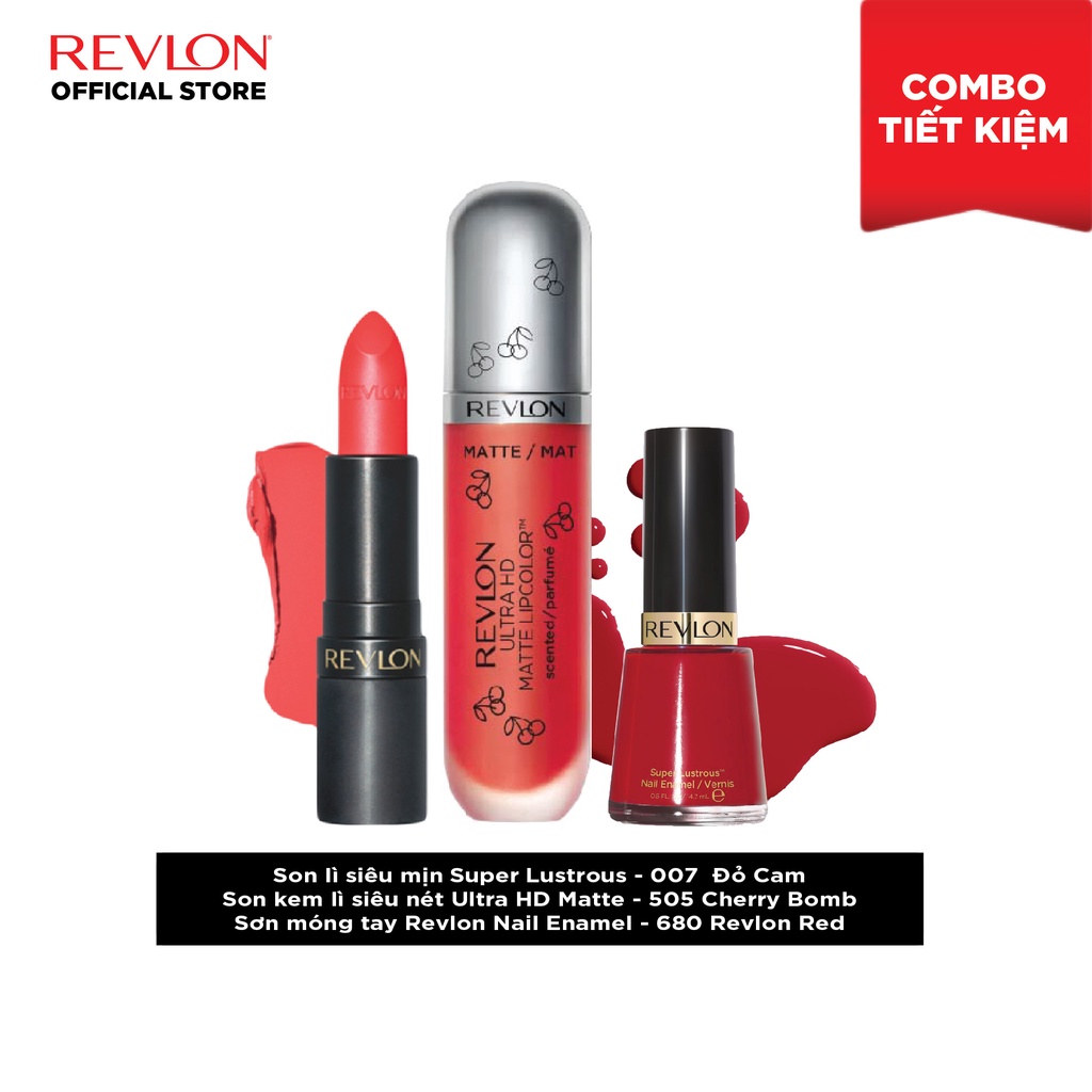 [Combo] Son Kem Lì Revlon Ultra HD Matte Cherry Reds + Son lì siêu mịn Super Lustrous™ + Sơn móng tay Nail Enamel