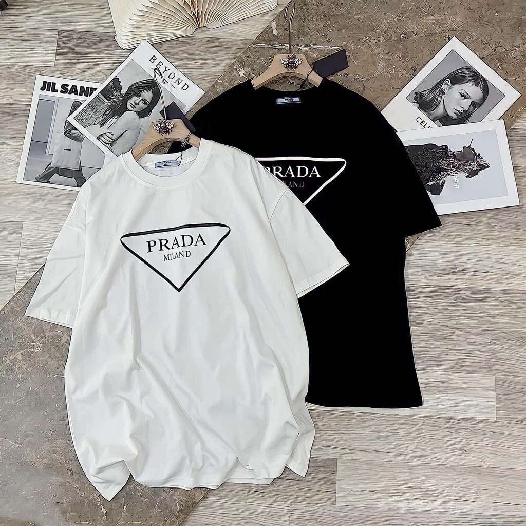 PRADA Áo Thun Oversize Chất Liệu Cotton Thời Trang Cho Nam Nữ
