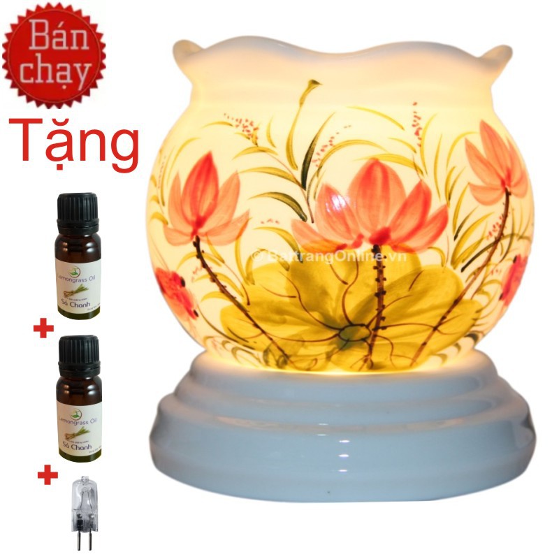 Combo Đèn Xông Tinh Dầu Gốm Bát Tràng + Tặng 2 Chai Tinh Dầu 10ml