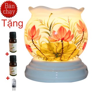 Combo Đèn Xông Tinh Dầu Gốm Bát Tràng + Tặng 2 Chai Tinh Dầu 10ml ( do dich  shop giao mẫu ngẫu  nhiên)