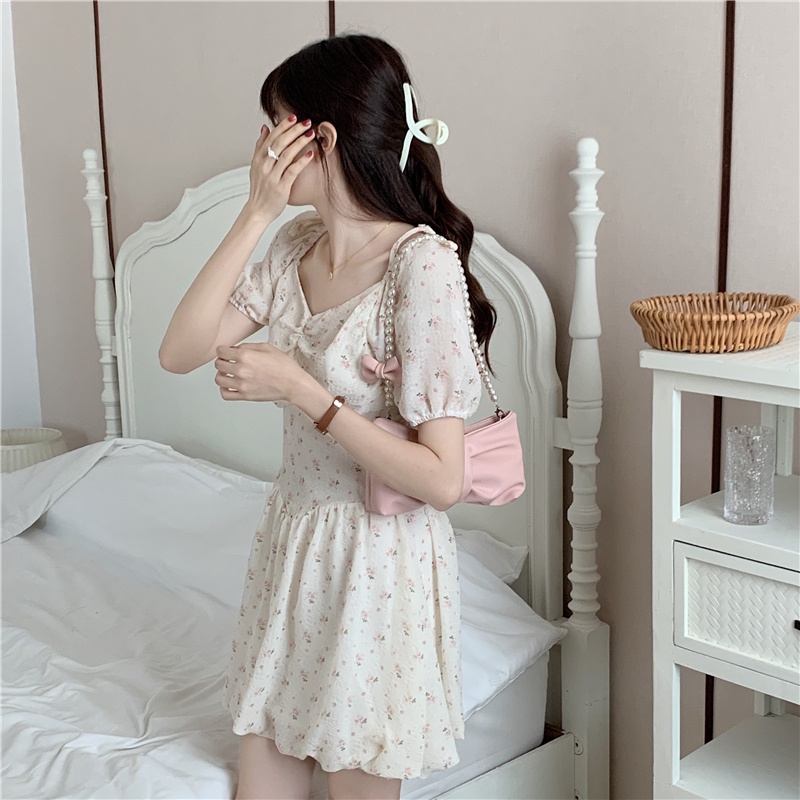 Túi đeo chéo IELGY hình nơ đính ngọc trai phối dây xích thời trang xinh xắn cho nữ