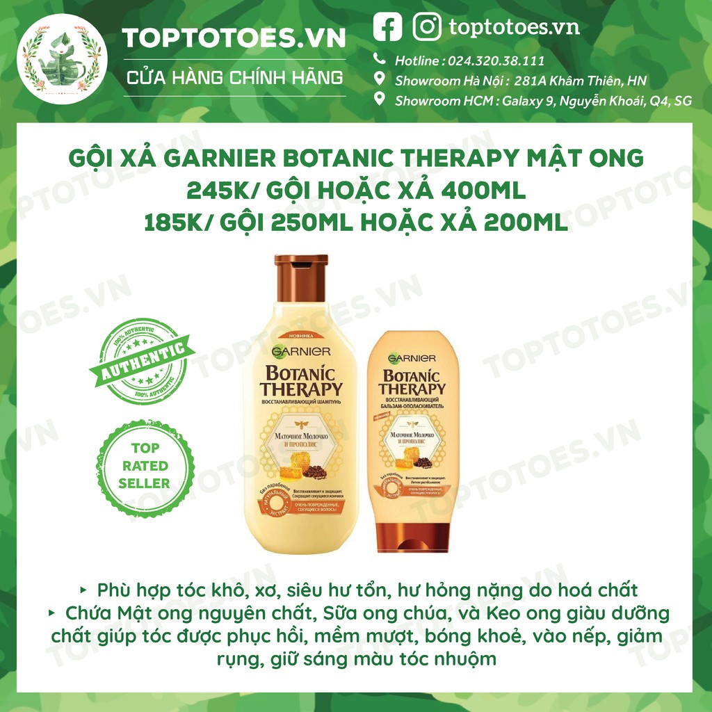 Gội xả Garnier Botanic Therapy Mật ong phục hồi tóc siêu hư tổn, làm bóng và vào nếp tóc