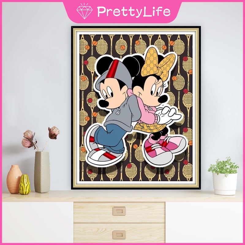 Tranh Đính Đá 5D Tự Làm Hình Chuột Mickey Và Minnie Trang Trí Nhà Cửa 30x40cm