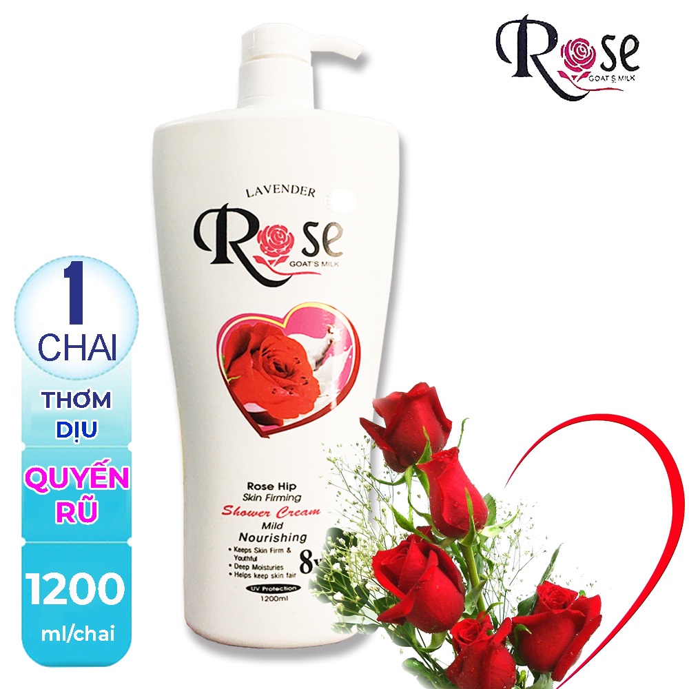 Sữa tắm dê Rose 8x chai khổng lồ 1200ml  cao cấp với tinh chất hoa hồng giúp làm sáng, mịn da -dathang1688