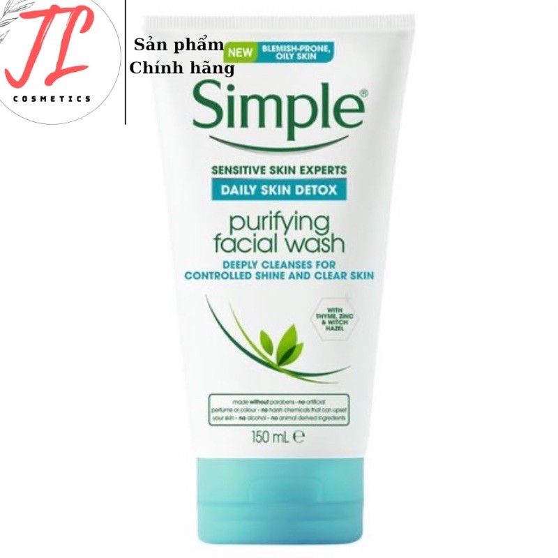 Sữa rửa mặt thải độc thanh lọc da Simple Daily Skin Detox Purifying Facial Wash 150ml