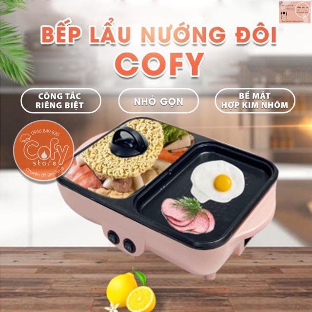 Nồi lẩu nướng 2 ngăn mini chống dính, Bếp lẩu nướng đa năng 2 in 1 cao cấp vừa lẩu vừa nướng tiện lợi cho mọi gia đình