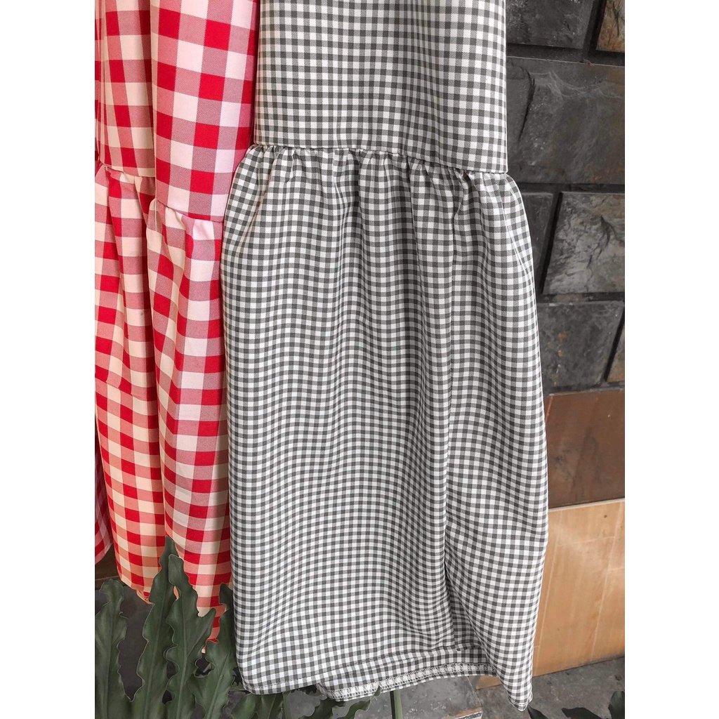 Đầm baby doll dáng dài sọc caro-Lemme