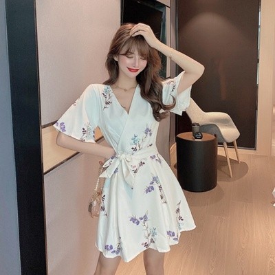 Smart House – Jumpsuit hoa cổ chữ V thắt nơ – Hàng quảng châu cao cấp có video cận chất