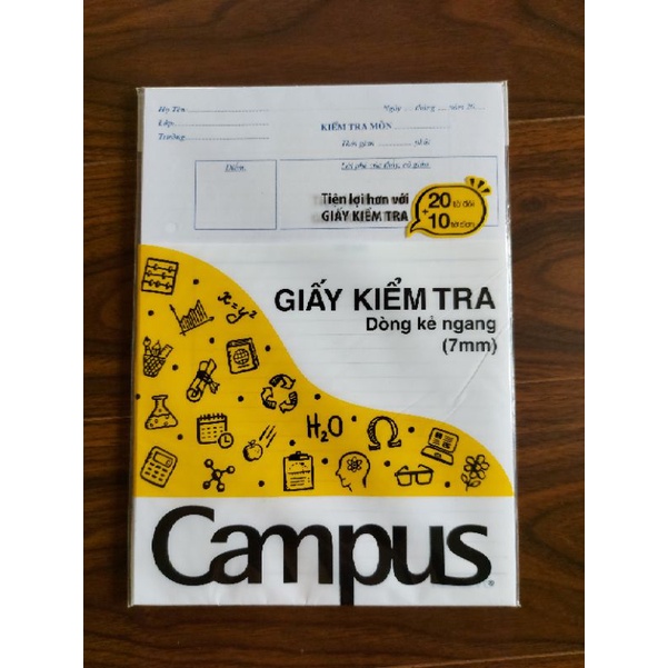 Giấy kiểm tra Campus kẻ ngang (1 túi/ 20tờ đôi 10 tờ đơn)
