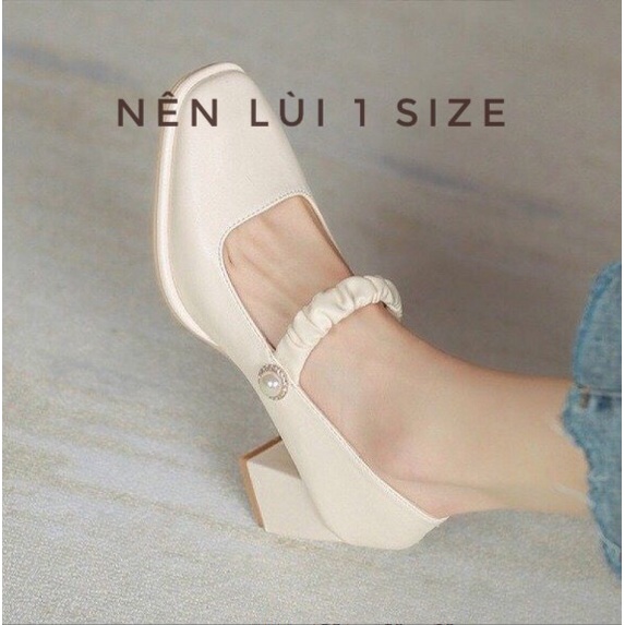 Nên lùi 1 sz Giày Búp Bê Marry Jane Da Trơn Quai Ngang Nhún Đế Vuông 5Cm G136