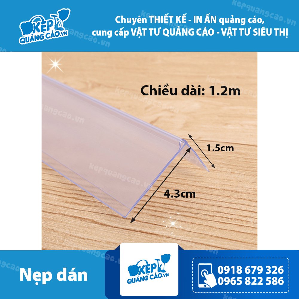 Nẹp dán chữ L. Nẹp nhựa siêu thị. Nẹp chữ L - Dài 1.2m
