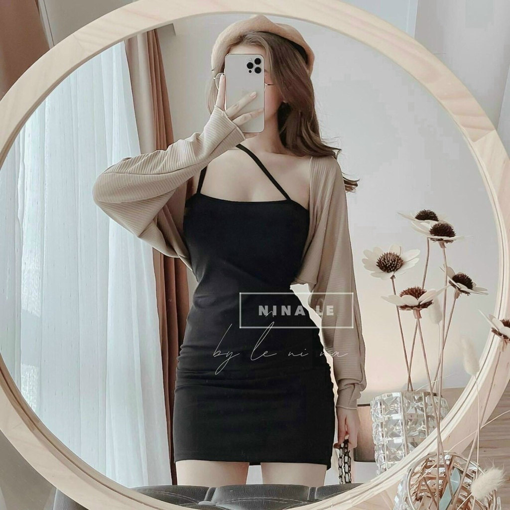☼△✓Sét váy nữ 2 dây dáng ôm body sang chảnh kèm áo khoác ngoài from ngắn siêu xinh thời trang cho nàng dự tiệc, dạo phố