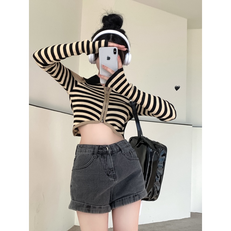 LALISAS Áo Dệt Kim Trễ Vai Họa Tiết Kẻ Sọc Thời Trang Hàn Quốc Dành Cho Nữ