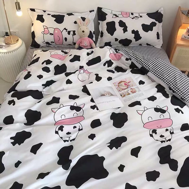 Set Chăn Ga Bò Sữa Đáng Yêu Cotton Poly Mềm Mượt Thoáng Mát (Shinbedding.shop)