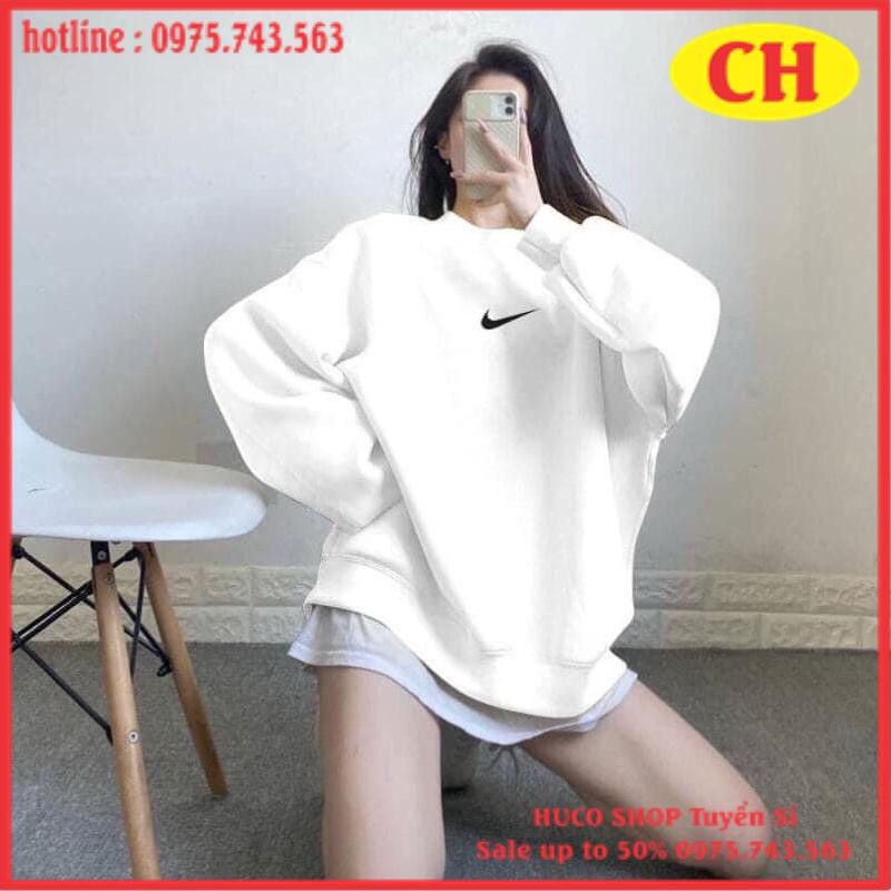 Áo Thun sweater nỉ bông cotton logo basic form thụng tay bồng dáng rộng dấu quần nam nữ mặc đôi nhóm unisex freesize
