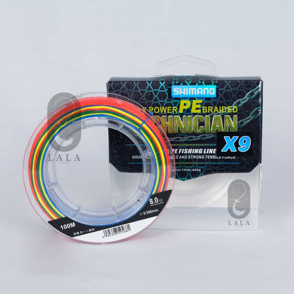 Dây bện câu cá Shimano TECHNICIAN X9 100m (multicolor)/ dây dù câu cá/ braid fishing line