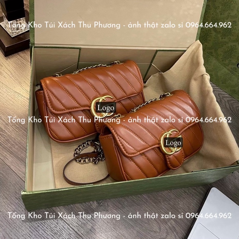 Túi G gân chéo da mềm size 22 đính logo vàng nổi đựng được nhiều đồ (hàng loại 1 - cam kết chuẩn hình)