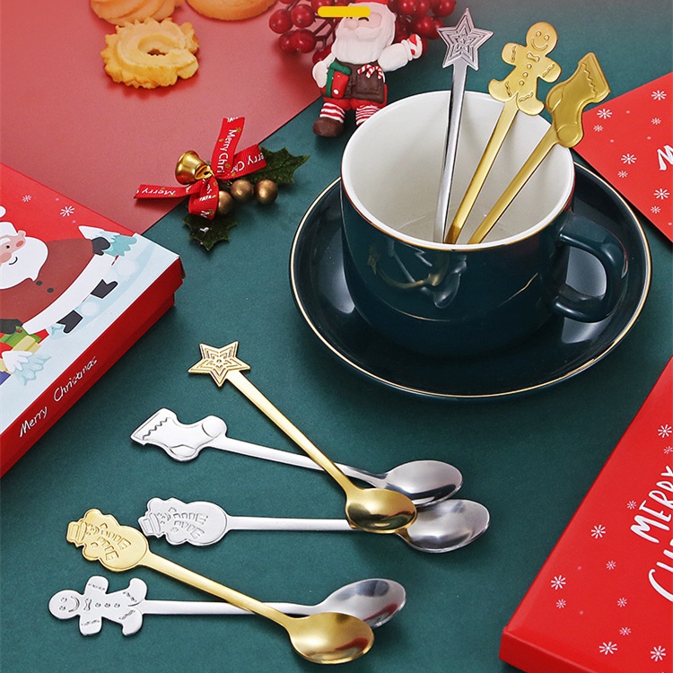Bộ Muỗng Nĩa Bằng Thép Không Gỉ Hình Người Tuyết / Người Tuyết / Bánh Gừng Màu Vàng / Bạc Cho