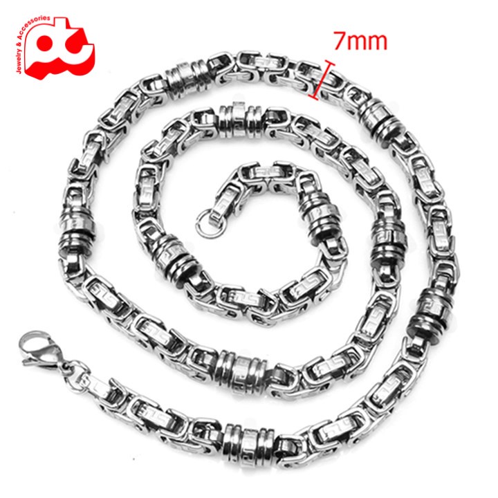 Dây chuyền titan đẹp nam cao cấp thép không gỉ chạm hoa văn vạn lý trường thành PT JEWELRY cỡ 7mm màu trắng PTDCNA21