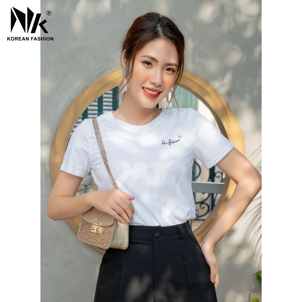 Áo Phông Nữ Cộc Tay NK FASHION Cổ Tròn Thêu Chữ LESFRENES, Chất Liệu Cotton Mềm Mịn, Thấm Hút Mồ Hôi NKAT2104002